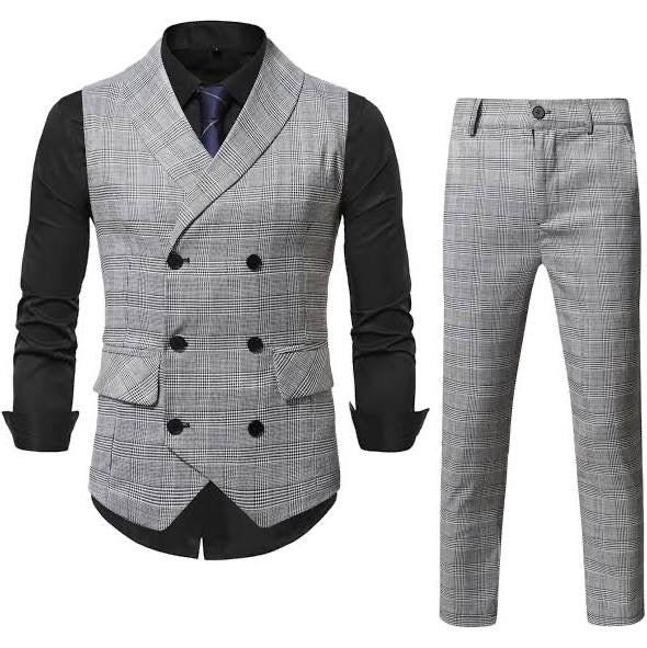 Black Dress Shirt, Plaid Vest, and Plaid Dress Pants