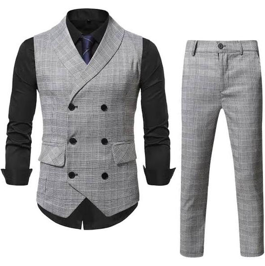 Black Dress Shirt, Plaid Vest, and Plaid Dress Pants