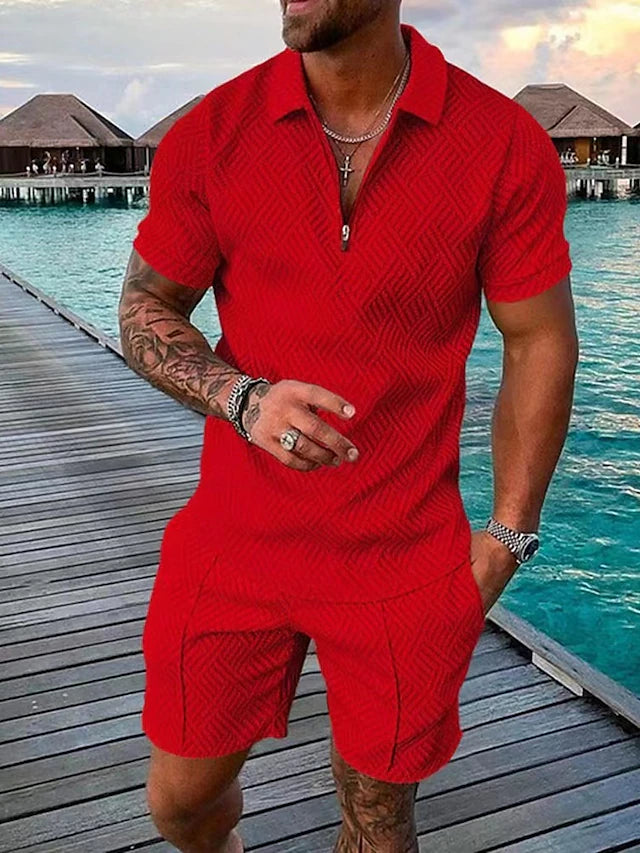 Men’s Zip Polo Golf Shirt Shorts