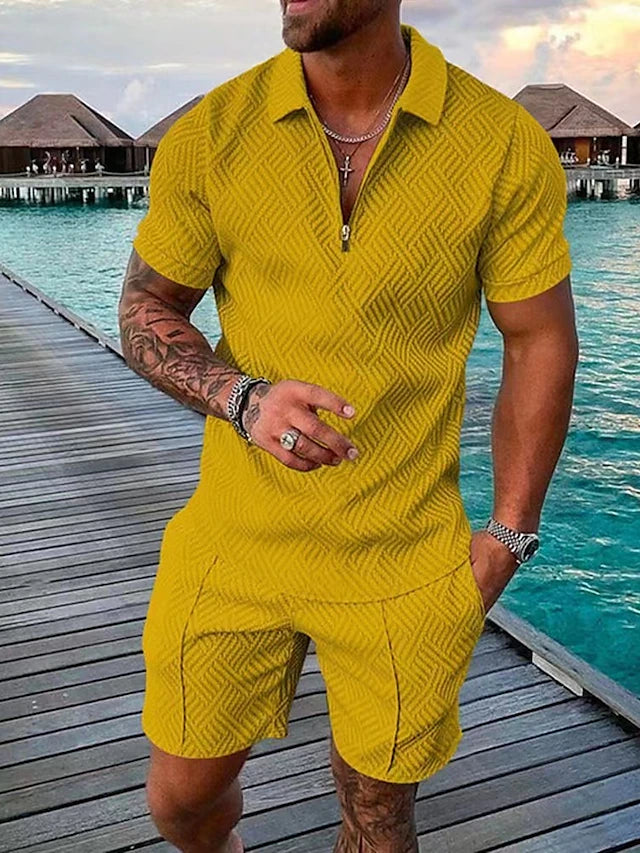 Men’s Zip Polo Golf Shirt Shorts