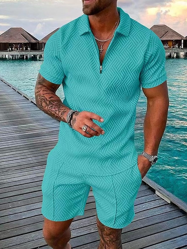 Men’s Zip Polo Golf Shirt Shorts