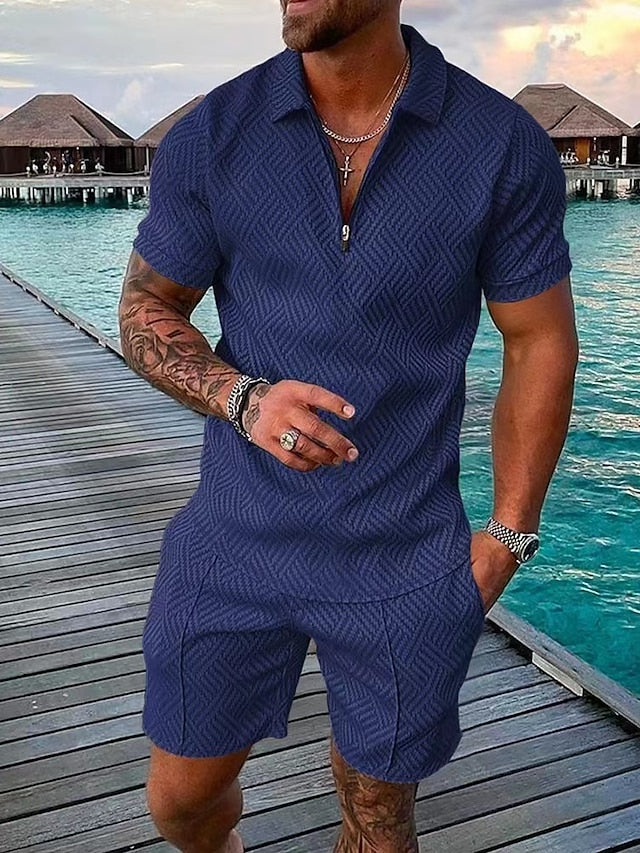 Men’s Zip Polo Golf Shirt Shorts