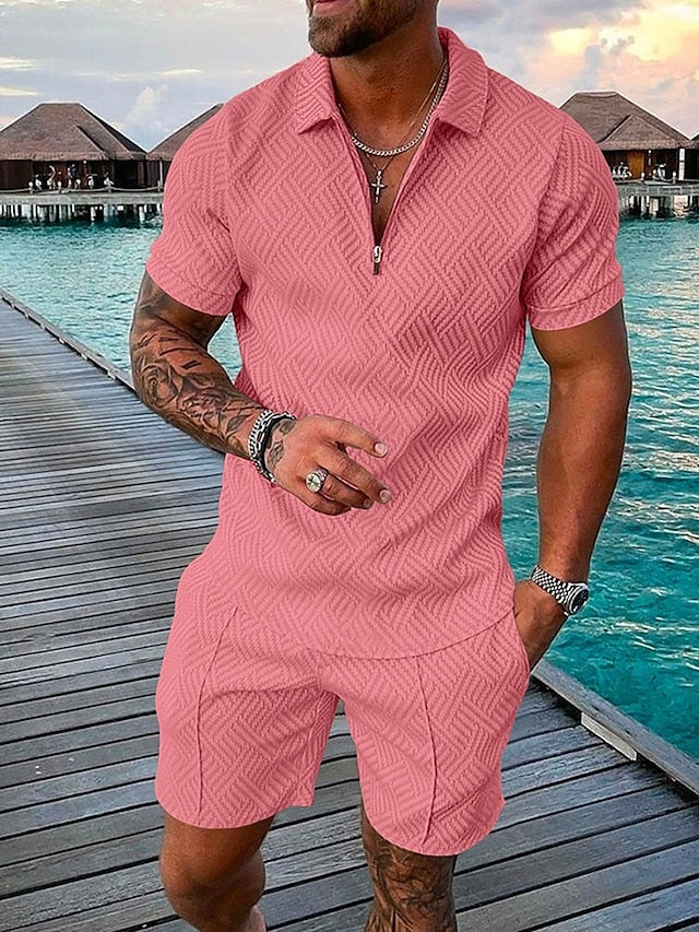 Men’s Zip Polo Golf Shirt Shorts