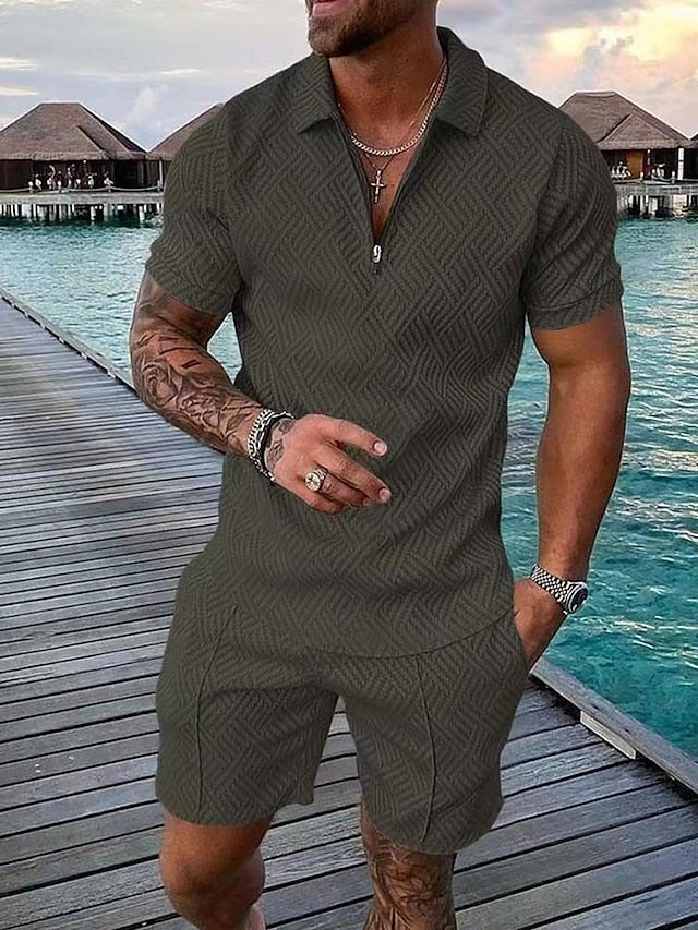 Men’s Zip Polo Golf Shirt Shorts