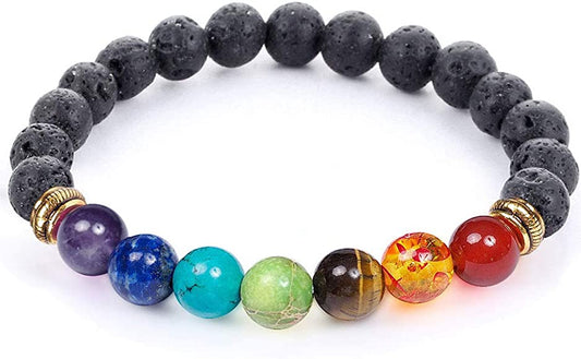 Lava Stone Chakra Bracelet For Energy Alignment