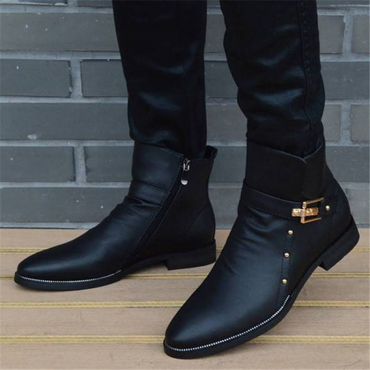 Gold Buckle Leather Boots