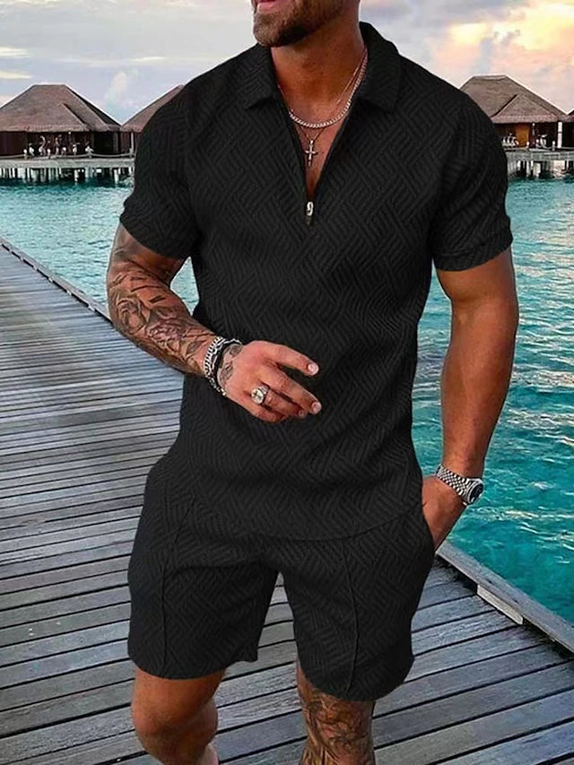 Men’s Zip Polo Golf Shirt Shorts